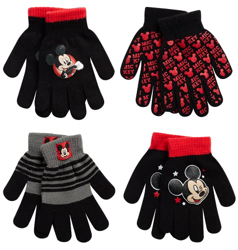 Disney Mickey Mouse 4-Pack Winter Gloves, Boys Glove Pair for Kids, Insulated, Windproof and Waterproof, Size 4-7 Years, Multi
