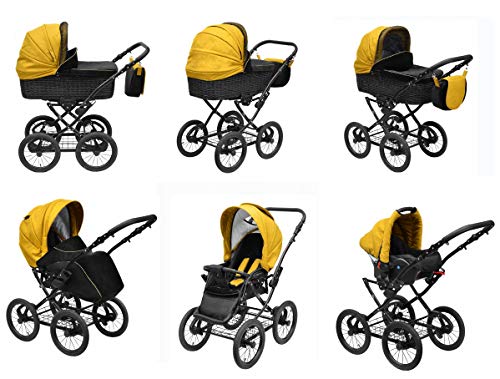 Lux4Kids Retro Kinderwagen Nature One Luftreifen Weide geflochten Weidenkorb Powder Kiss 06 2in1 ohne Babyschale