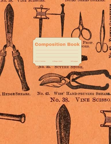Composition Notebook: Wide Ruled Paper Notebook Journal | Pretty Vintage Orange Tan Landscaping Tools | Blank Wide Lined Workbook for Girls Boys Kids Teens Students Women Men image 2