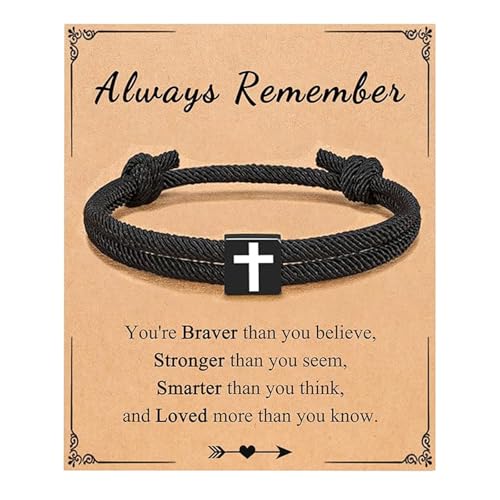 Artlunar Christian Gifts for Men Women Teens Inspirational Religious Bible Verse Joshua 1:9 Cross Bracelet Braided Rope Adjustable Bracelet Baptism Confirmation First Communion Gifts