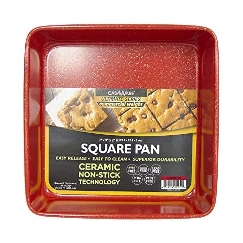 casaWare Ceramic Coated NonStick Heavy Weight 9-inch Square Cake Pan (Red Granite) Cover