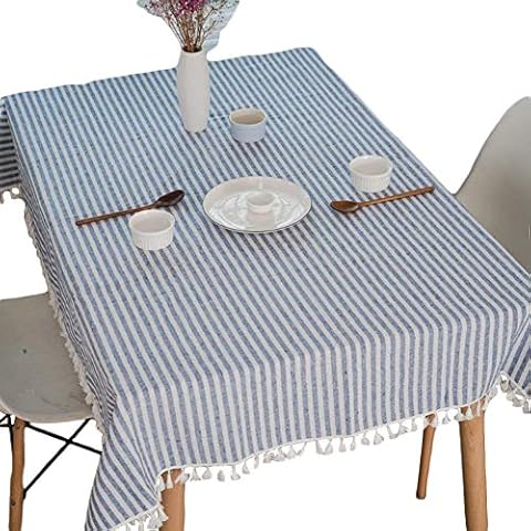 Meioro Manteles Rectangular Antimanchas Rayas Azules / Blancas Cover