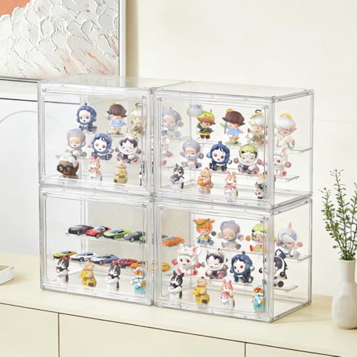 Image of Acrylic Display Case,3 Layer Clear Display Case Adjustable Display Box Stand with 2 Movable Dividers Small Showcase Magnetic Door for Collections Mini Figures