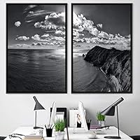 2 Piece Framed Canvas Wall Art Black and White Scenery Canvas Prints Home Artwork Decoration for Living Room,Bedroom - 16