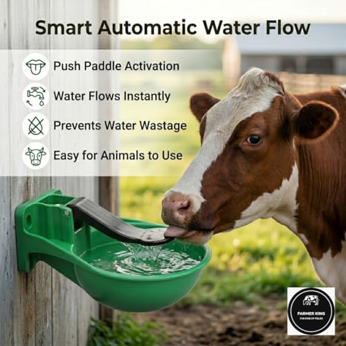 Image of Farmer King Automatic Water Bowl for Cows, Buffaloes & Horses | Auto Fill Livestock Water Drinker Feeder | Heavy Duty Farm Animal Drinking Bowl | Easy Install | Pack of 4