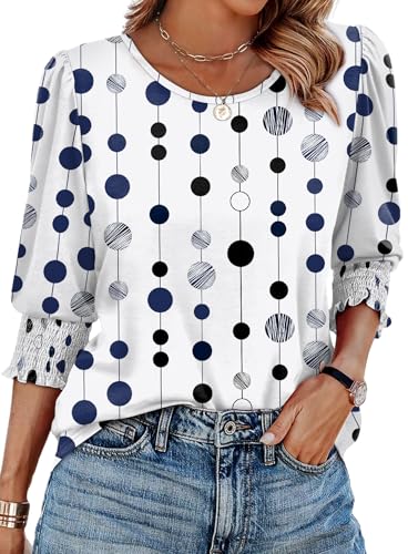 Image of XIEERDUO Blouses for Women Dressy Casual 3 /4 Length Sleeve Womens Tops with Smocked Cuffs