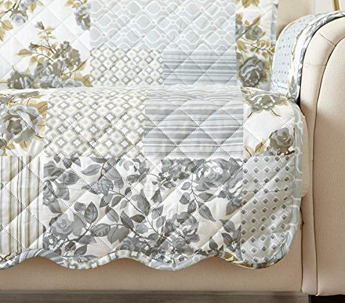 Image of Great Bay Home Reversible Patchwork Sofa Cover - Washable Slipcover Furniture Protector with Elastic Straps - Perfect for Kids & Pets - Box-Stitched Detail (Grey)