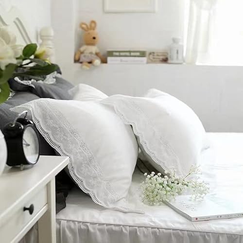 White Lace Pillow Shams Queen Size Pillowcases Cotton for Bed