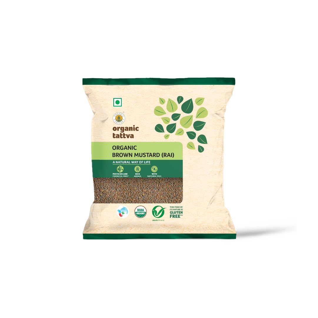 Organic Tattva, Organic Gluten Free Brown Mustard (Rai) 100 Gram | Quality Rai, Naturally Processed, from Farm Picked Fresh Seeds
