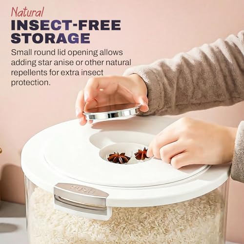 Image of Zuhi Airtight Rice Storage Dispenser Container | Moisture-Proof BPA-Free Food Storage Jar for Rice, Cereals, Grains & Pulses | Transparent Grocery Container with Flip Lid & Measuring Cup (5 Kg)