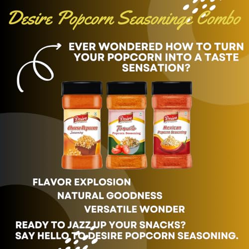 Image of Desire Popcorn Seasonings Combo (Cheese,Tomato & Mexican) 50 Gram Each Perfect for Popcorn, Pasta, Pizza, Nachos, Fries | Rich & Creamy Cheese Flavor | Versatile Topping for Snacks