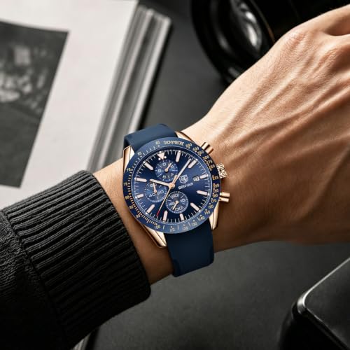 Image of BENYAR Mens Watches Quartz Movement Chronograph Leather Strap Fashion Business Sport Design 30M Waterproof Scratch Resistant Elegant Gifts for Men