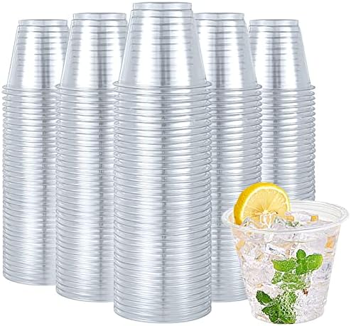 Turbo Bee 600 Pack 9 oz Clear Plastic Cups, Disposable Cups Reusable Plastic Cups Tumblers,Crystal Clear PET Plastic Cups for Wedding, Thanksgiving, Halloween, Christmas Party