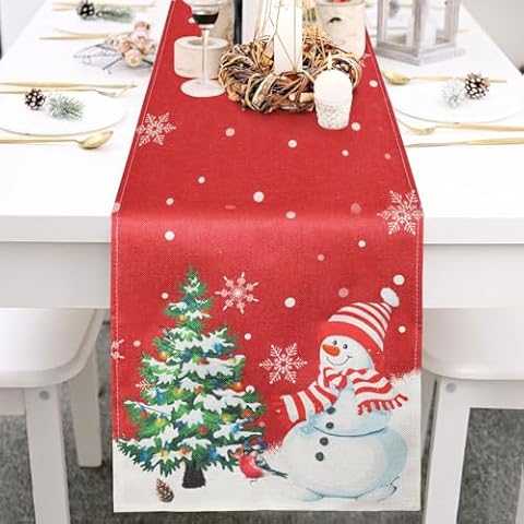 Bigqin Christmas Table Runner with Snowman Design Cover