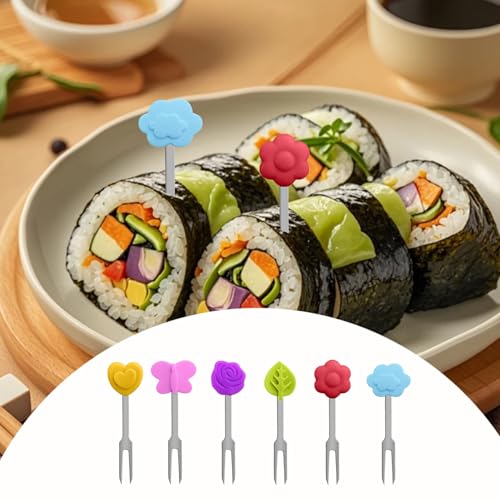 6 Stück Piekser Fingerfood Kind Obstgabeln aus Edelstahl, Mini Gabeln für Party Picknicks, Brotdose, Kuchengabeln, Snack Obstspieße