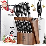BRODARK Kitchen Knife Set: Full Tang 15 Pcs Professional Chef Knife Set with Sharpener, Razor-sharp Knives Set for Kitchen, German Stainless Steel Knife Block Set, Steel-king Series for Christmas Gift