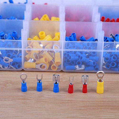 Davitu 1200Pcs Assorted Insulated Spade Cable Connector Crimp Electrical Wire Terminal Set Kit Red Blue Yellow