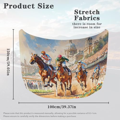 Image of Car Hood Cover for Cars Horse Racing Print Auto Exterior Accessories Stretchable Dustproof Auto Engine Cover Easy to Install All-Season Protection