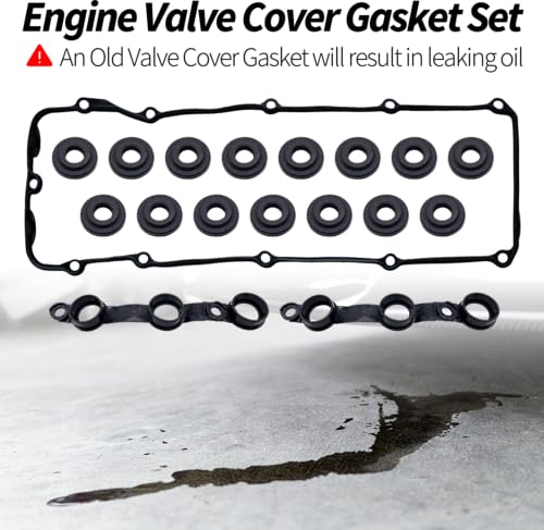 Image of HiSport Engine Head Valve Cover Gasket Set with 15 Grommet Seals 11120030496 Compatible with BMW 330Ci E46 E39 E60 M54 E53 E83 X3 X5 Z3 Z4 L6 325Ci 325i 325xi 330Ci 330i 330xi 525i 530i