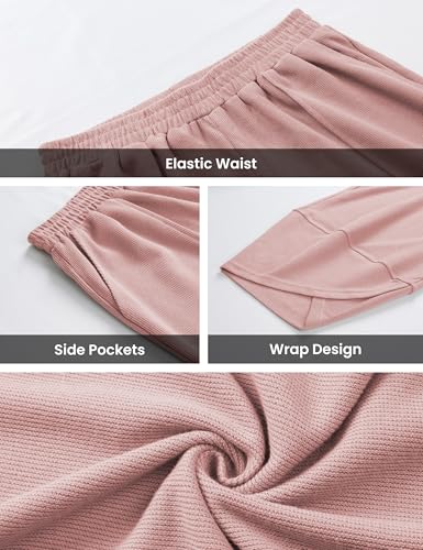 Image of Himosyber Women Cotton Pants Wide Leg Pants Casual Loose Baggy Elastic Waist Beach Palazzo Harem Pants
