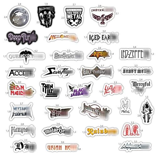 Image of Heavy Metal Band Sticker Pack, Rock Stickers - 35 Pieces, Strong Adhesive & Waterproof Vinyl Stickers for Laptop, Metal Bands