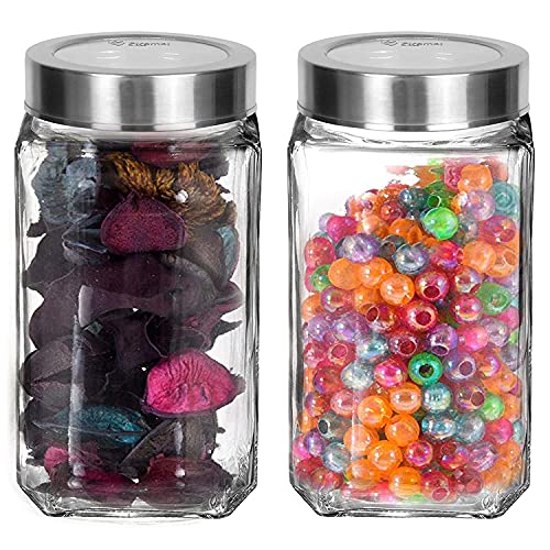 Image of Brezzycloud Piraml Glass Cubical Square 1 Ltr Transparent Glass Jars & Containers for Kitchen Pantry, Snacks, Masala, Honey, Jams, Pickles, Cookies, Coffee Beans Storage with Lid (1 Ltr, Set Of 2)