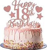 Larchio 18th Birthday Cake Topper, Rose Gold Happy 18th Birthday Cake Topper and Star Heart Cake Topper for Girl Birthday Cake Decorations