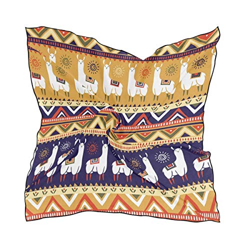 Preisvergleich Produktbild Seidenquadratschal Tribal Indian Alpaca Animal Fashion Kopftuch Leichte Haarwickel Stirnbänder Aufgeräumte Halstücher für Frauen, 100x100 cm