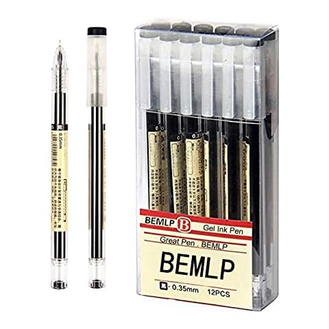 Gel Pen 0.35mm Black Ink Pen Maker Pen School Office student Exam Writing Stationery Supply 12 Pcs/Set (Black) Cover