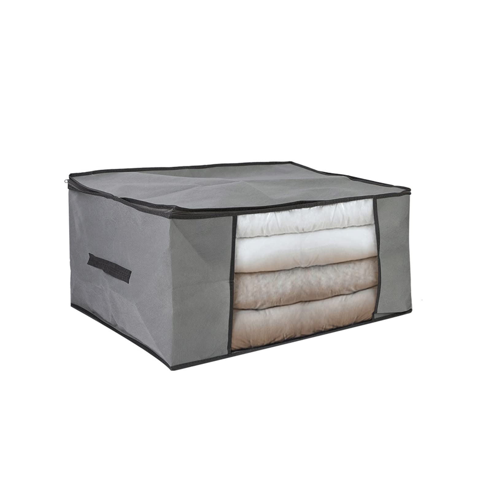 JINGYAN Storage Boxes Clothes storage bag quilt blanket space saving non-woven bedding pillow portable box(Gray,L)