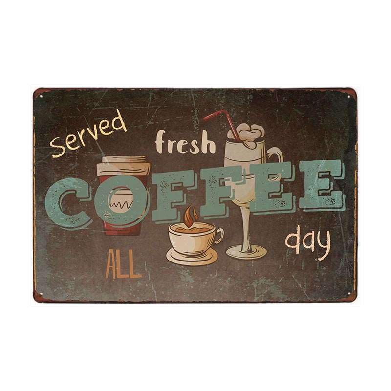 Juego de 4 placas de metal retro vintage con diseño de café