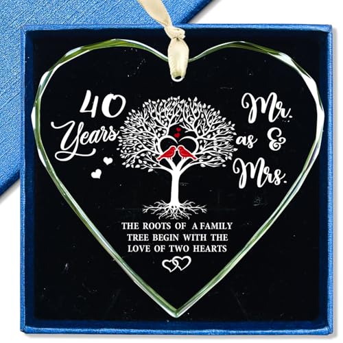 Image of 40th Anniversary Ornament 2024 - Heart Crystal Glass 40 Years of Love Keepsake for Christmas Tree - Perfect 40th Wedding for Couples and Parents