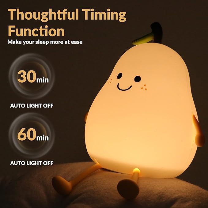 Red-Rubby Silicone Pear Night Lamp, RGB 7-Colour Changing, USB Rechargeable, 1200mAh Battery, Touch Control, 15-20 Hour Working Time 3