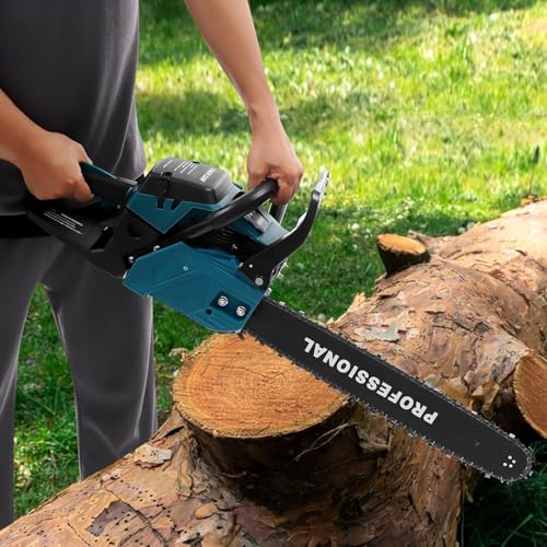 Image of Hetkrishi Petrol Chainsaw 58CC Power ChainSaw Guide Board ChainSaws 2-Cycle with Chain Sleeve&Tool bag Handheld CordlessPetrol ChainSaws for Trees,Farm (18 inch)