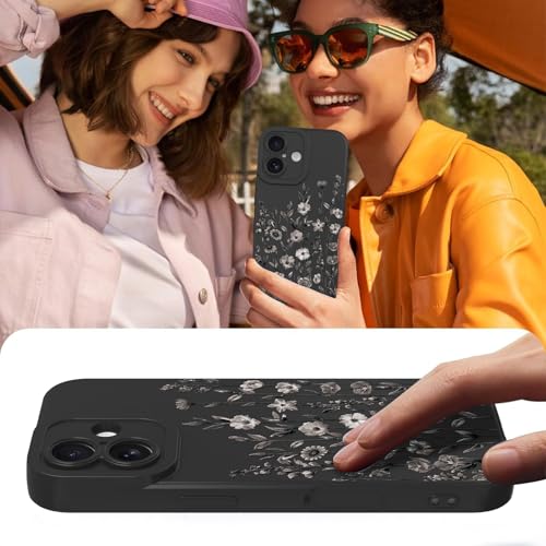 Image of Designed for iPhone 17 Case Flower for Women Girls, Black | Cute Floral Pattern Liquid Silicone Phone Case [Full Camera Protection] Slim Soft TPU Protective Cover