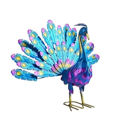 BAENRCY Small Peacock Statue Animal Sculpture Garden Decoration Metal Yard Art for Yard Outdoor Decoration (Purple)