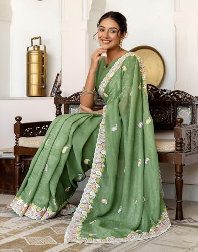 Image of SIRIL Women's Shimmer Chiffon Sequence Embroidery Saree With Unstitched Blouse Piece for Wedding and Parties