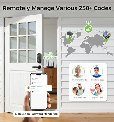 WiFi Smart Door Locks for Front Door Lock Set, Keyless Entry Door Lock Deadbolt with Handle Set, Smart Deadbolt Lock with Alexa & Google Assistant, APP Control, Voice& Fingerprint Unlock, PIN Code - Image 4