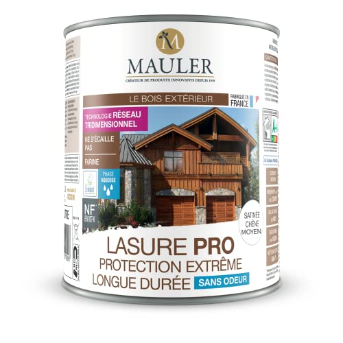 MAULER - Lasure chêne moyen 1L Pro ECOLABEL - protection très longue durée certifiée NF EN 927-6, ne pèle pas, ne s'écaille pas