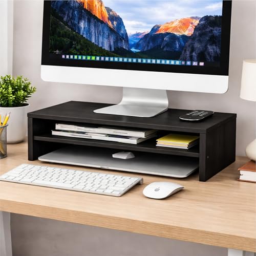 Image of Enigmatic Woodworks Wooden Monitor Stand with Storage Organizer for Desk, Tables, Office, Home, Studio, Study Table (Wenge)