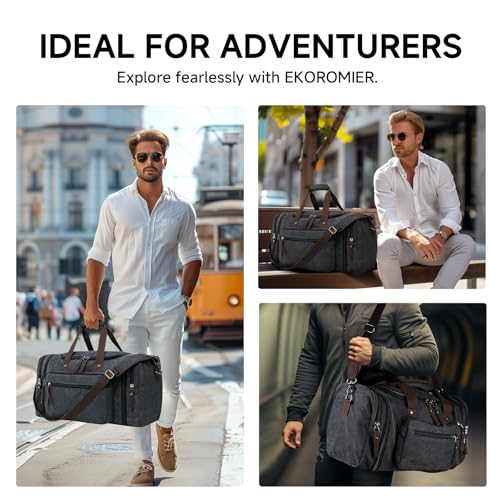 Canvas Expandable Duffle Bag for Men Traveling, Luggage Travel Bag Weekender Overnight Bag,Mens Gym Carry on Duffel Bags3