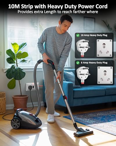 Image of FEDUS 16amp 3000 Watts Heavy Duty High Load Capacity Electric Power Extension Switch Board Cord with MCB Switches, 10 Meter Cable for Microwave Oven,EV Charger Charging,Iron Press,Induction Stove,AC