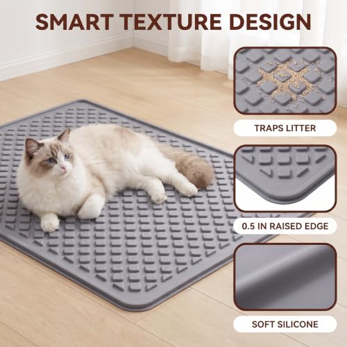 WAFT YEARN Large Cat Litter Mat, Silicone Pet Feeding Mat, 40 x 28 in, Grey - Image 2