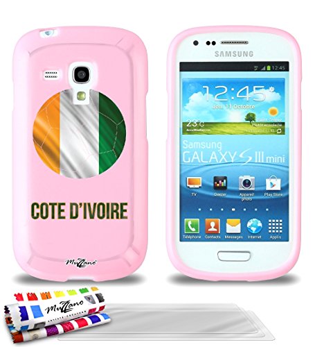 Carcasa Flexible Ultra Slim SAMSUNG GALAXY S3 MINI de exclusivo motivo [Balón de fútbol Côte d'Ivoire] [Rosa] de MUZZANO + 3 Pelliculas de Pantalla UltraClear + ESTILETE y PAÑO MUZZANO® REGALADOS   La Protección Antigolpes ULTIMA, ELEGANTE Y DURADERA para su SAMSUNG GALAXY S3 MINI