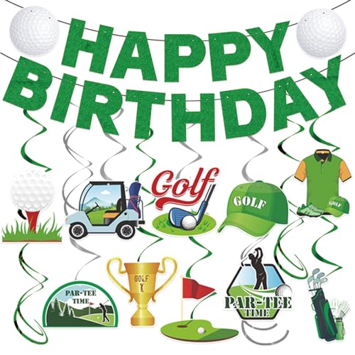 Image of Gameza Golf Birthday Party Decorations, 16PCS Golf Happy Birthday Banners Hanging Swirls Decorations, Men's 40th 50th 60th Decor
