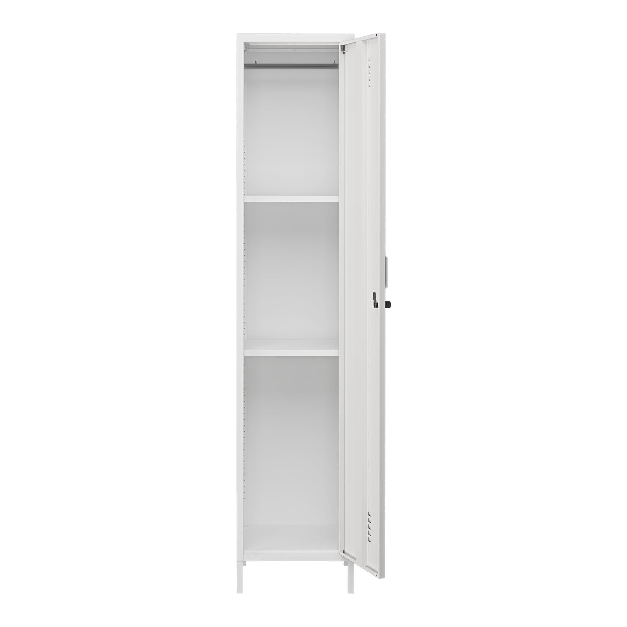[en.casa] Armadio da Ufficio con Anta e Serratura Ripiani ad Altezza Regolabile Mobile in Acciaio da Spogliatoio con 3 Scomparti e Barra Porta Abiti 180 x 38 x 38 cm - Bianco