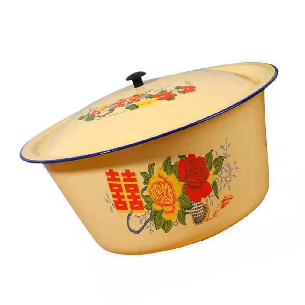 MYUYEE Soup Pot Enamel Bowl Large Enamel Mixing Bowl Enamelware With Blue Rim Ramen Bowl Salad Bowl With Lid Pasta Soup Bowl Wash Basin Food Container For Appetizer Salad 2
