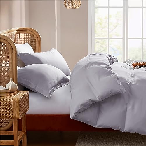 Nestl Queen Duvet Cover Set with Comforter Insert - Grey Lavender 4 Piece 90x90 Duvet Cover & 2 Pillow Shams with White Quilted Down Alternative Comforter, Ultra Soft, All Season