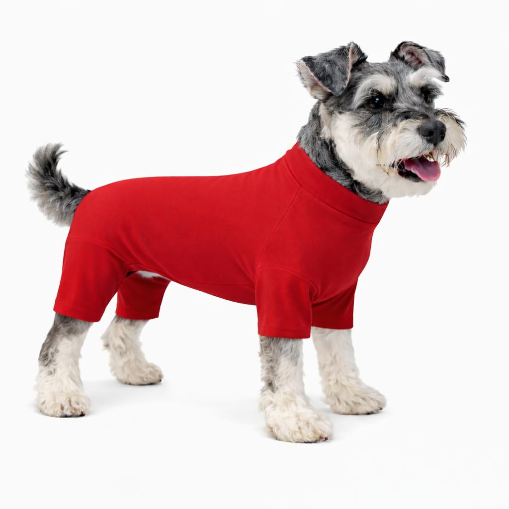 Lovelonglong Dog Full Bodysuit – Stretchy Yoga Fabric 4-Leg Dog Pajamas, Breathable & Lightweight Dog Onesie for Indoor & Outdoor, Shedding Control & Travel Wear Red L