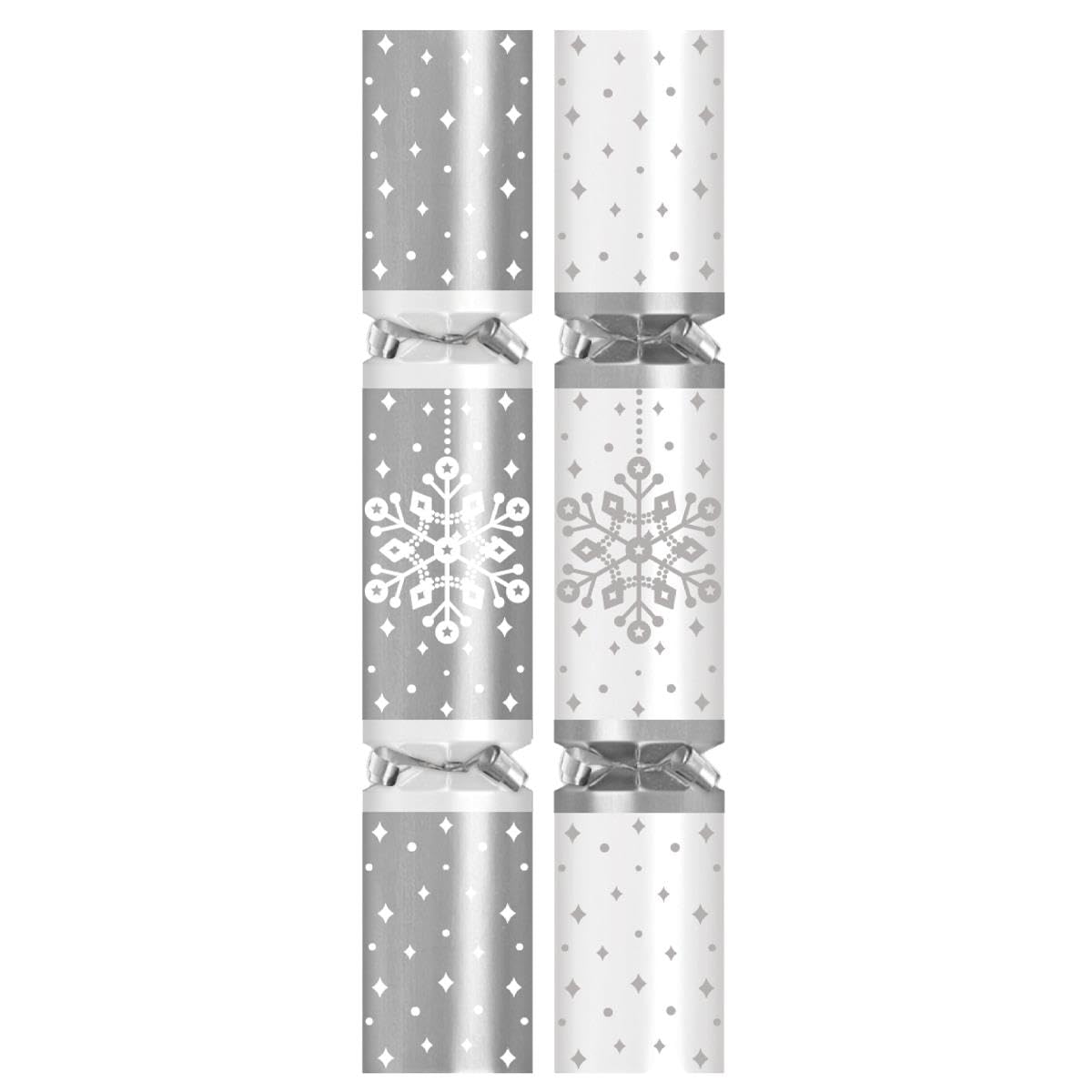 Pack of 50 White Silver Christmas Crackers Guess That Tune Game- 11" Xmas Party Wedding Venue Event New Years Eve Catering Bulk Box - Contains Paper Hats Jokes Prizes Festive Celebration